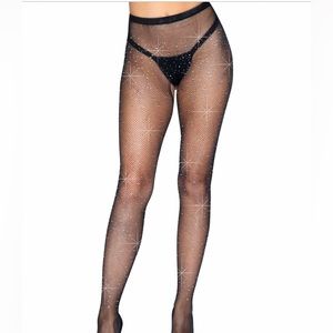 NWT Leg Avenue Rhinestone Crotchless Fishnet Tights
